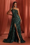 Buy_Adaara Couture_Green Organza Embroidery Dori Asymmetric Floral Bloom Cutout Gown _at_Aza_Fashions