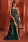 Shop_Adaara Couture_Green Organza Embroidery Dori Asymmetric Floral Bloom Cutout Gown _Online_at_Aza_Fashions