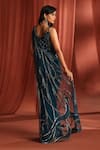 Shop_Adaara Couture_Blue Georgette Embroidery Floral Asymmetric Bloom Pre-draped Saree With Blouse _at_Aza_Fashions