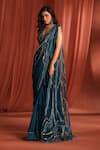 Buy_Adaara Couture_Blue Georgette Embroidery Floral Asymmetric Bloom Pre-draped Saree With Blouse _Online_at_Aza_Fashions