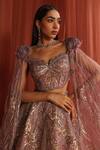 Shop_Adaara Couture_Pink Net Embroidery Sequins Queen Anne Rosy Petal Lehenga With Corset _Online_at_Aza_Fashions