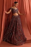 Adaara Couture_Maroon Organza Embroidery Crystals Butterfly Dream Lehenga With Blouse _at_Aza_Fashions