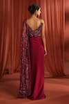 Adaara Couture_Maroon Net Embroidery Sequins Plunge V-neck Petal Wings Gown Style Saree _Online_at_Aza_Fashions