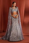 Buy_Adaara Couture_Grey Net Embroidery Sequins Plunge Floral Dream Fishcut Lehenga With Blouse _at_Aza_Fashions