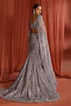 Shop_Adaara Couture_Grey Net Embroidery Sequins Plunge Floral Dream Fishcut Lehenga With Blouse _at_Aza_Fashions