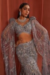 Buy_Adaara Couture_Grey Net Embroidery Sequins Plunge Floral Dream Fishcut Lehenga With Blouse _Online_at_Aza_Fashions