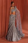 Shop_Adaara Couture_Grey Net Embroidery Sequins Plunge Floral Dream Fishcut Lehenga With Blouse _Online_at_Aza_Fashions