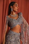 Adaara Couture_Grey Net Embroidery Sequins Plunge Floral Dream Fishcut Lehenga With Blouse _at_Aza_Fashions