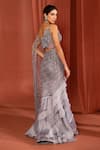 Shop_Adaara Couture_Grey Organza Embroidery Sequins Plunge V-neck Floral Dream Fishcut Saree Gown _at_Aza_Fashions