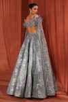 Shop_Adaara Couture_Grey Organza Embroidery Feather Plunge V-neck Crystal Lehenga With Blouse _at_Aza_Fashions