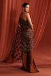 Shop_Adaara Couture_Brown Net Embroidery Sequins Closed Mystic Geometric Saree Gown _at_Aza_Fashions