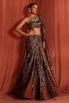 Adaara Couture_Brown Net Embroidery Sequin One Shoulder Mystic Geometric Lehenga With Blouse _Online_at_Aza_Fashions