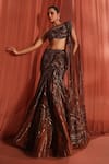 Buy_Adaara Couture_Brown Net Embroidery Sequin One Shoulder Mystic Geometric Lehenga With Blouse _Online_at_Aza_Fashions