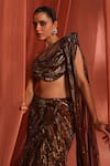 Buy_Adaara Couture_Brown Net Embroidery Sequin One Shoulder Mystic Geometric Lehenga With Blouse 