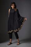 Buy_STUDIO A_Black Crepe Embroidery Cutdana High Neck Bloom Asymmetric Cape With Pant _at_Aza_Fashions