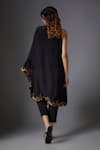 Shop_STUDIO A_Black Crepe Embroidery Cutdana High Neck Bloom Asymmetric Cape With Pant _at_Aza_Fashions