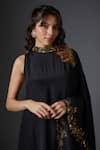 Buy_STUDIO A_Black Crepe Embroidery Cutdana High Neck Bloom Asymmetric Cape With Pant _Online_at_Aza_Fashions