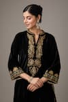 Shop_STUDIO A_Black Georgette Embroidery Sequin Blossom Round Neck Kurta Pant Set _Online_at_Aza_Fashions