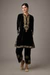 Buy_STUDIO A_Black Velvet Embroidery Aari Notched Crest Bloom Kurta With Pakistani Salwar _at_Aza_Fashions