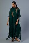 Buy_STUDIO A_Green Georgette Embroidery Nalki Band Collar Flora Kaftan Set _at_Aza_Fashions