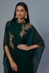 Buy_STUDIO A_Green Georgette Embroidery Nalki Band Collar Flora Kaftan Set _Online_at_Aza_Fashions