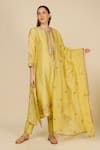 Buy_STUDIO A_Yellow Pure Chanderi Embroidery Flora Vine Kurta Pant Set For Kids_at_Aza_Fashions