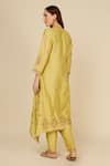 Shop_STUDIO A_Yellow Pure Chanderi Embroidery Flora Vine Kurta Pant Set For Kids_at_Aza_Fashions