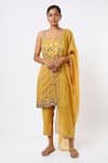 Buy_STUDIO A_Yellow Georgette Embroidery Mirror Sweetheart Neck Bloom Kurta Pant Set _at_Aza_Fashions