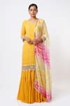 Buy_STUDIO A_Yellow Georgette Embroidery Mirror And Gota Fleur Vine Kurta & Lehenga Set For Kids_at_Aza_Fashions