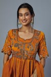 Buy_STUDIO A_Orange Satin Silk Embroidery Ambrosia U Neck Anarkali And Lehenga Set _Online_at_Aza_Fashions