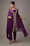 Buy_STUDIO A_Purple Georgette Embroidery Floral Vine V Neck Cape And Pant Set _at_Aza_Fashions