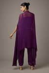 Shop_STUDIO A_Purple Georgette Embroidery Floral Vine V Neck Cape And Pant Set _at_Aza_Fashions