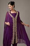 STUDIO A_Purple Georgette Embroidery Floral Vine V Neck Cape And Pant Set _Online_at_Aza_Fashions