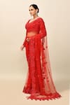 Shop_Kalighata_Red Net Embellished Cutdana Leaf Neck Chantley Saree With Blouse _Online_at_Aza_Fashions