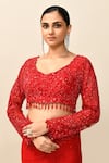 Buy_Kalighata_Red Net Embellished Cutdana Leaf Neck Chantley Saree With Blouse 