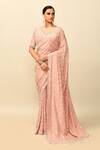 Kalighata_Pink Tissue Embroidery Sequin Sweetheart Neck Fairy Cutdana Saree With Blouse _Online_at_Aza_Fashions