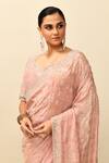 Buy_Kalighata_Pink Tissue Embroidery Sequin Sweetheart Neck Fairy Cutdana Saree With Blouse _Online_at_Aza_Fashions