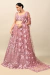 Kalighata_Purple Organza Embroidery Zardozi Sweetheart Merlin Rose Bridal Lehenga Set _Online_at_Aza_Fashions