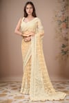 Buy_Kalighata_Gold Net Embroidery Zardozi Sweetheart Neck Vanya Floral Saree With Blouse _at_Aza_Fashions