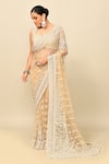 Kalighata_Gold Net Embroidery Zardozi Sweetheart Neck Vanya Floral Saree With Blouse _Online_at_Aza_Fashions