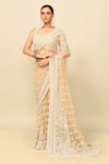 Buy_Kalighata_Gold Net Embroidery Zardozi Sweetheart Neck Vanya Floral Saree With Blouse _Online_at_Aza_Fashions