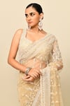 Shop_Kalighata_Gold Net Embroidery Zardozi Sweetheart Neck Vanya Floral Saree With Blouse _Online_at_Aza_Fashions