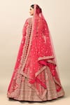 Shop_Kalighata_Pink Raw Silk Embroidery Zari Leaf Neck Alamjeb Resham Bridal Lehenga Set _at_Aza_Fashions