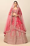 Buy_Kalighata_Pink Raw Silk Embroidery Zari Leaf Neck Alamjeb Resham Bridal Lehenga Set _Online_at_Aza_Fashions