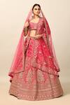 Shop_Kalighata_Pink Raw Silk Embroidery Zari Leaf Neck Alamjeb Resham Bridal Lehenga Set _Online_at_Aza_Fashions