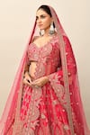 Kalighata_Pink Raw Silk Embroidery Zari Leaf Neck Alamjeb Resham Bridal Lehenga Set _at_Aza_Fashions