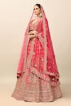 Buy_Kalighata_Pink Raw Silk Embroidery Zari Leaf Neck Alamjeb Resham Bridal Lehenga Set 