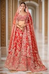 Buy_Kalighata_Red Raw Silk Embroidery Zardozi Leaf Neck Persia Sequin Bridal Lehenga Set _at_Aza_Fashions