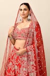 Shop_Kalighata_Red Raw Silk Embroidery Zardozi Leaf Neck Persia Sequin Bridal Lehenga Set _Online_at_Aza_Fashions