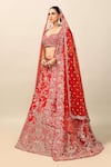 Kalighata_Red Raw Silk Embroidery Zardozi Leaf Neck Persia Sequin Bridal Lehenga Set _at_Aza_Fashions